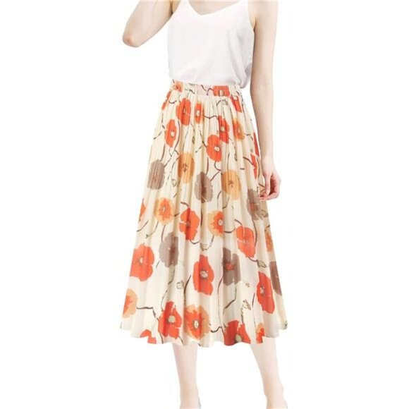 Pleated Chiffon Midi Skirt for Women High Waist A Line Elastic Waist Skirt - Picture 2 of 7